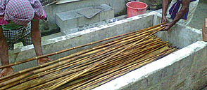 BAMBOO PLACING IN TUB FOR TREATMENT
